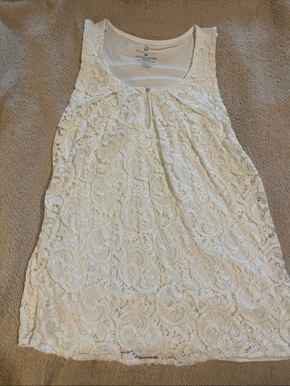 New York & Company White Lace Overlay Tank Top